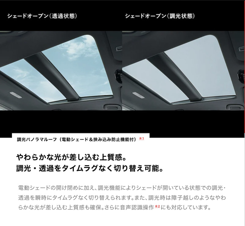 調光パノラマルーフ